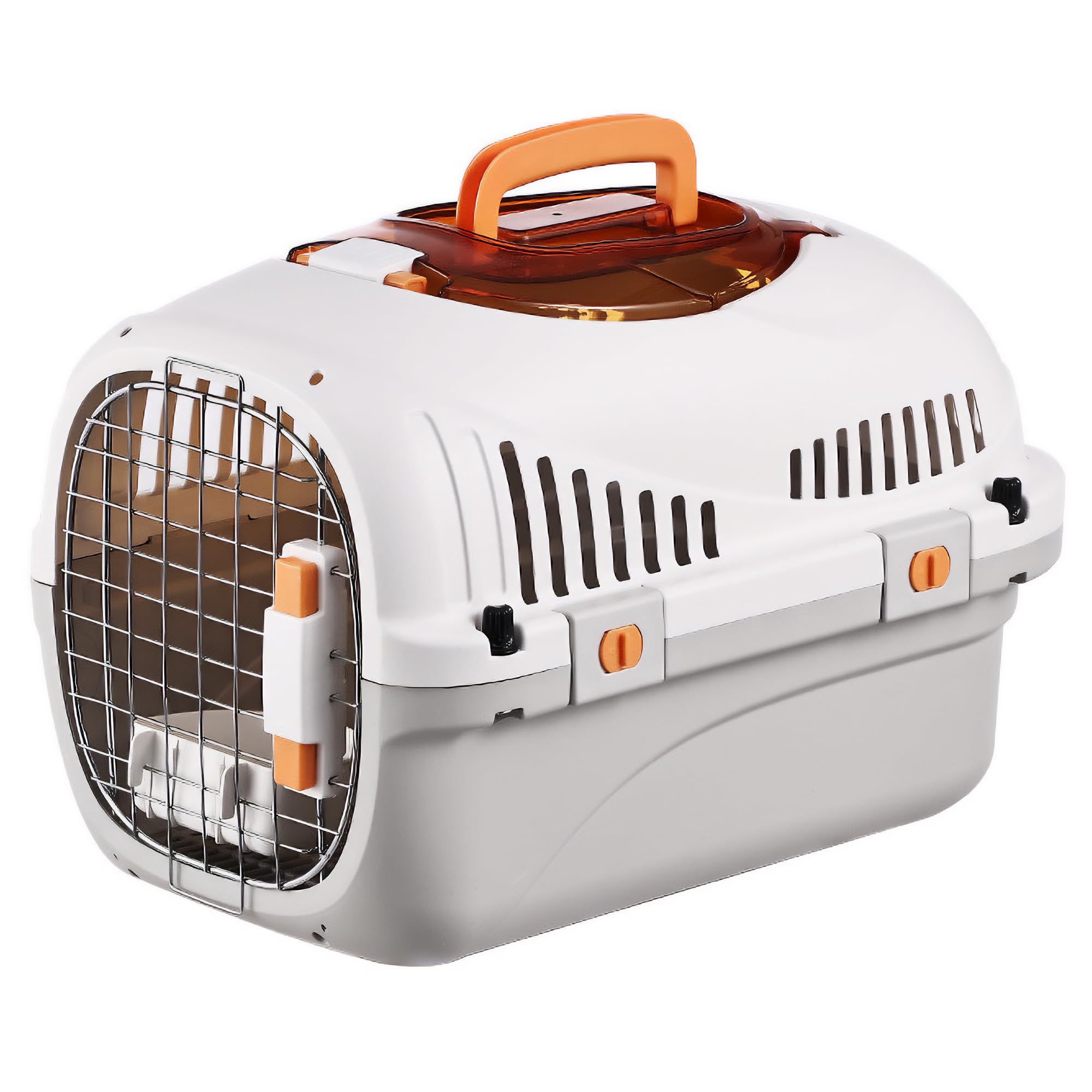 【天窓付き×IATA基準クリア品】ペットキャリー [4重ロックで飛び出し防止]キャリーバッグ 室内用ハウスにも 災害時・旅行に活躍 犬猫兼用クレート 小型犬 中型犬 (グレー, 天窓タイプ)