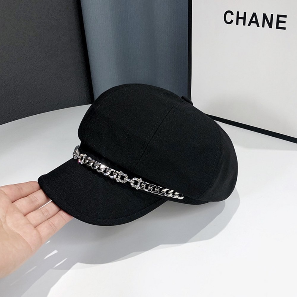 ワークキャップ やや深め /ヘリンボーン キャップ / ファッション模造ダイヤモンド/チェーンベレー帽子/秋のヨーロッパとアメリカの八角形の帽子/日本,イギリスのレトロな画家の帽子