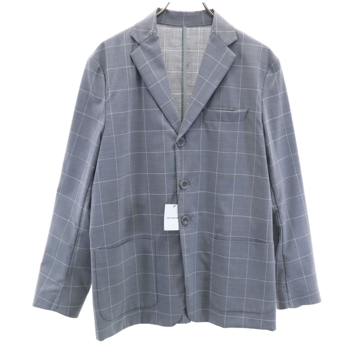 未使用 uniform experiment ユニフォームエクスペリメント 20SS ウィンドウペンチェック 3B テーラードジャケット 1 グレー ポケッタブル メンズ 古着