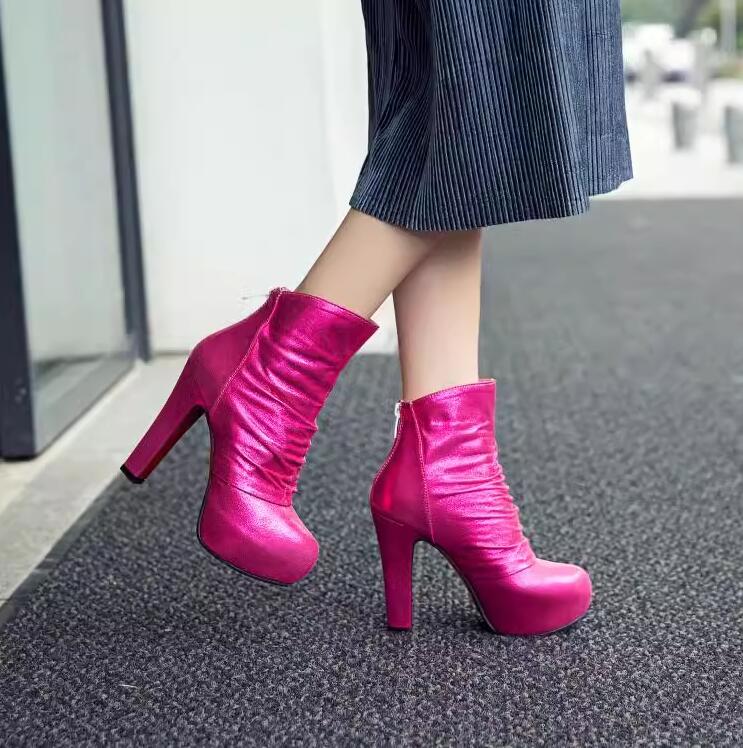 【期間特典】レディースブーツ　ハイヒール　ブーツ　ショートブーツ　大きいサイズ　26.5センチまで　小さいサイズ　ポインテッドトゥ　ブーティー　裏起毛　暖かい　冬靴　春　秋　美脚効果 　ストーム　レッ