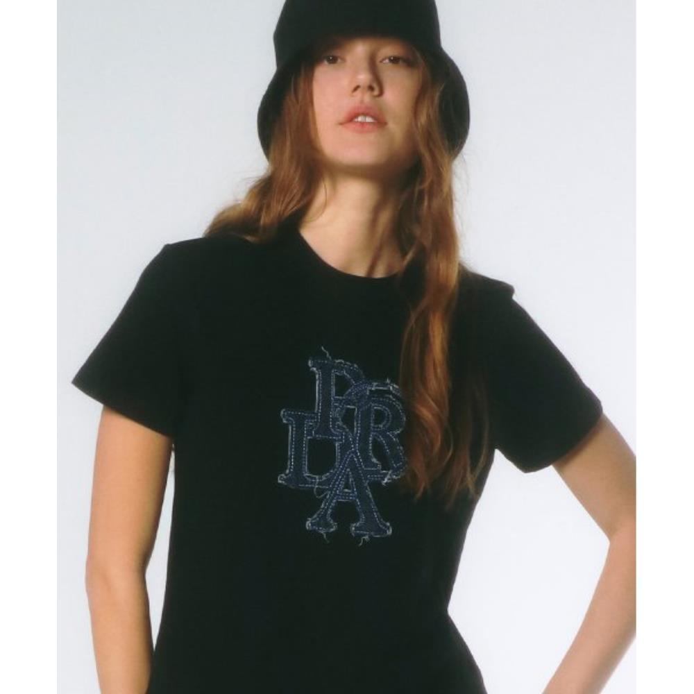 PRENDA PRDA DENIM PATCH CREWNECK TEE BLACK PRTTSURS03WC6