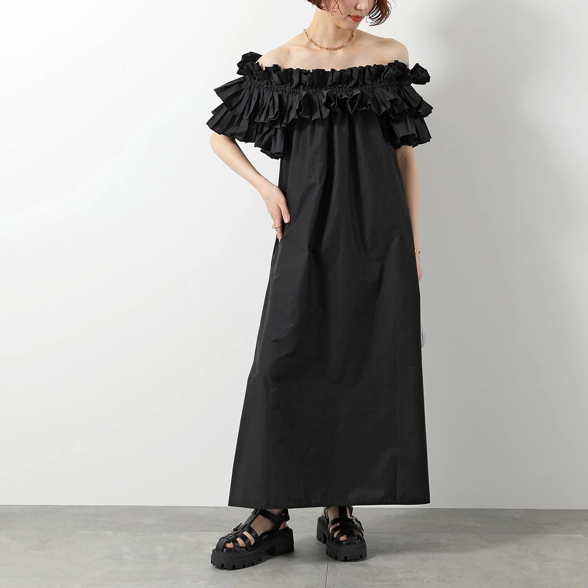 MEIMEIJ メイメイジェイ ロングワンピース M5PA18 レディース フリル オフショルダー スリット Aライン 100 【mega】