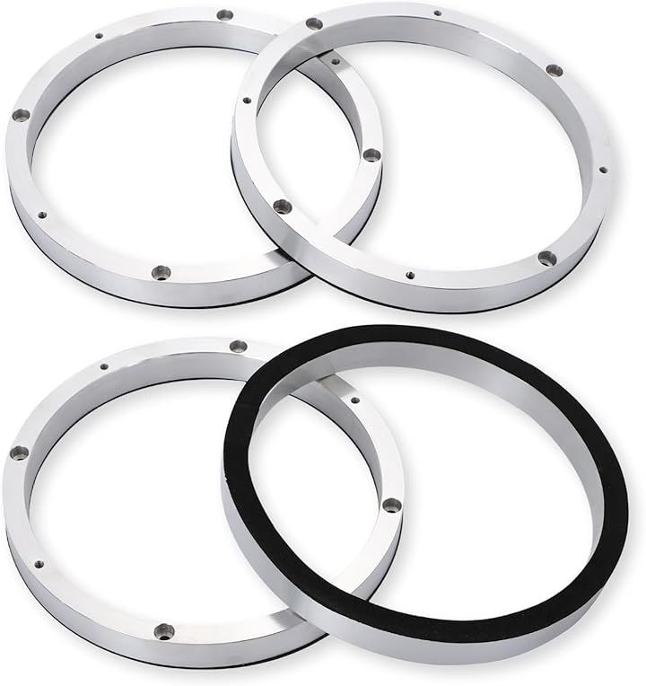 インナーバッフル ボード アルミ製 4枚セット オーディオ スピーカー 6.5インチ 車用 カスタム スペーサー 音質 向上 防振 汎用 (シルバー, ４個)