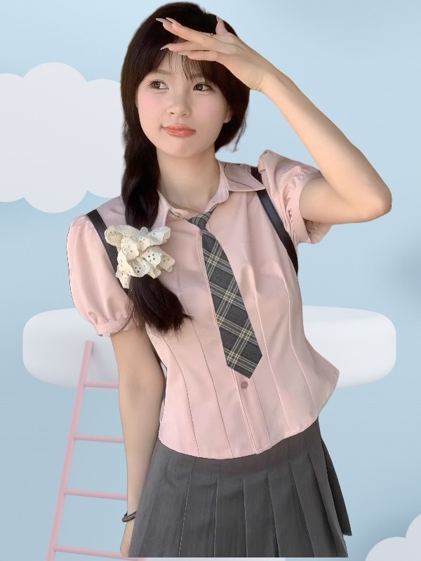 【1点ご購入 で10点プレゼントいたします】小柄短めウエストシャツ女玉スリーブ上着修身シャツ制服スーツ学院風