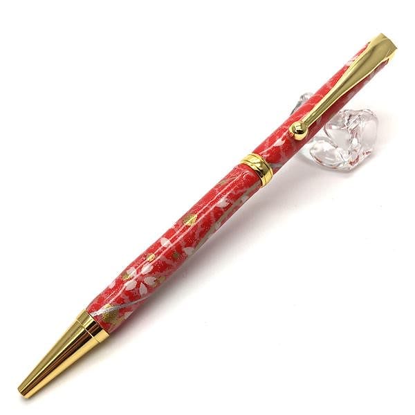 日本製 美濃和紙（友禅紙） ハンドメイドボールペン 桜と麻の葉／朱色 5,928円