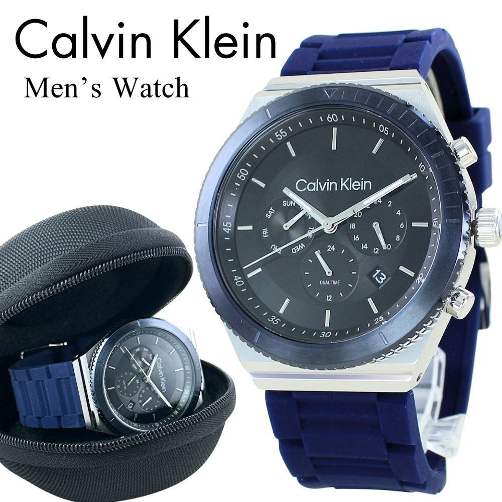 腕時計ケース付き カルバンクライン 腕時計 手表 メンズ デュアルタイム 2つの時間 海外旅行 出張 ブルー おしゃれ ビジネス シンプル ブランド メンズ腕時計 アナログ 時計 仕事用 ギフト 誕生