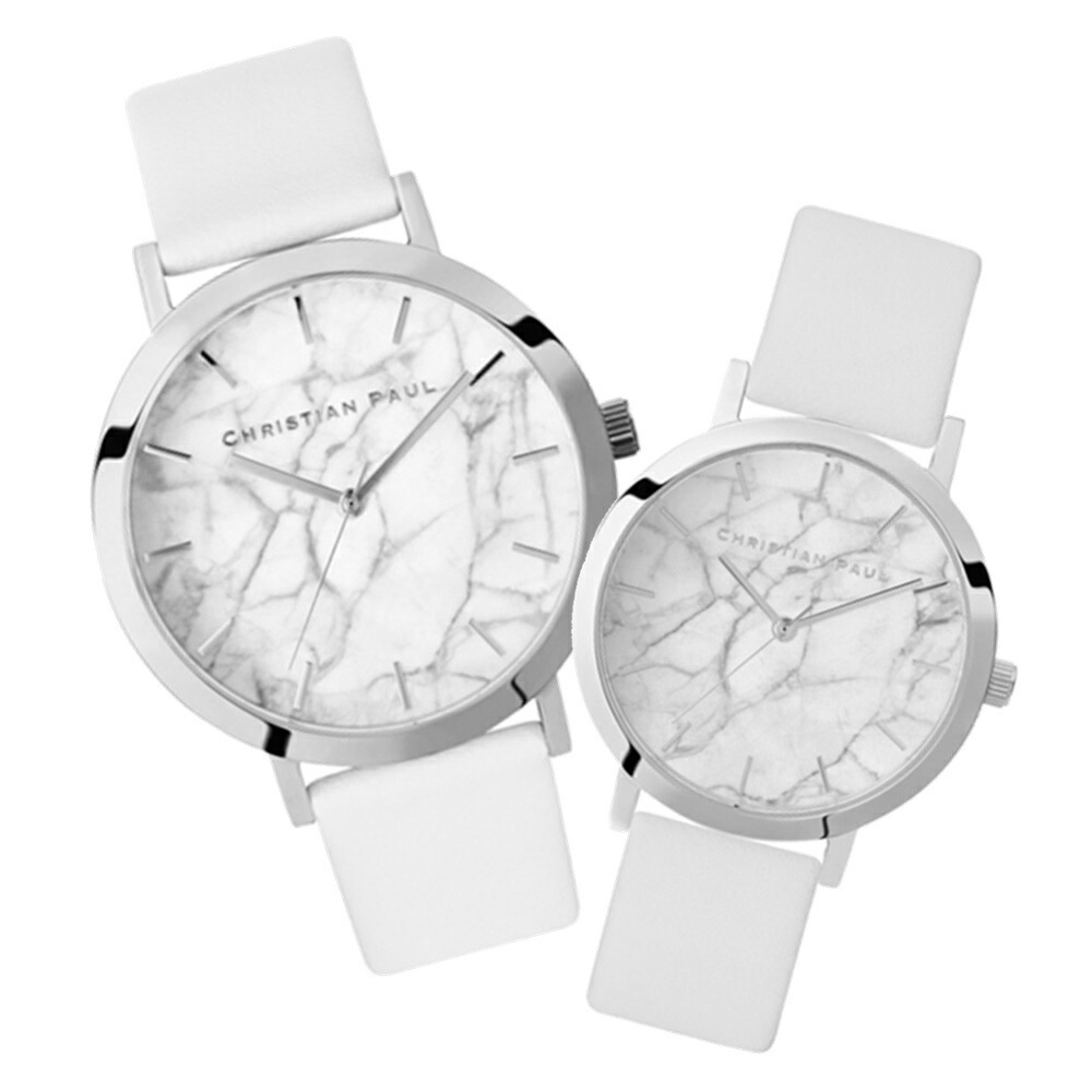 日本正規品 クリスチャンポール ペアウォッチ ペア 腕時計 手表 ホワイト 革ベルト レザー カップル お揃い プレゼント ペア腕時計 誕生日 結婚式 結婚記念日 結婚内祝い 結婚祝い プレゼント 夫