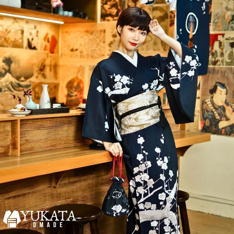 浴衣 レディース 黒 桜柄 花柄 花火大会 夏祭り 8点セット ゆかた 可愛い ー等 上品 きれいめ 大人浴衣 大人 セット 女性 20代 30代 40代 yuka