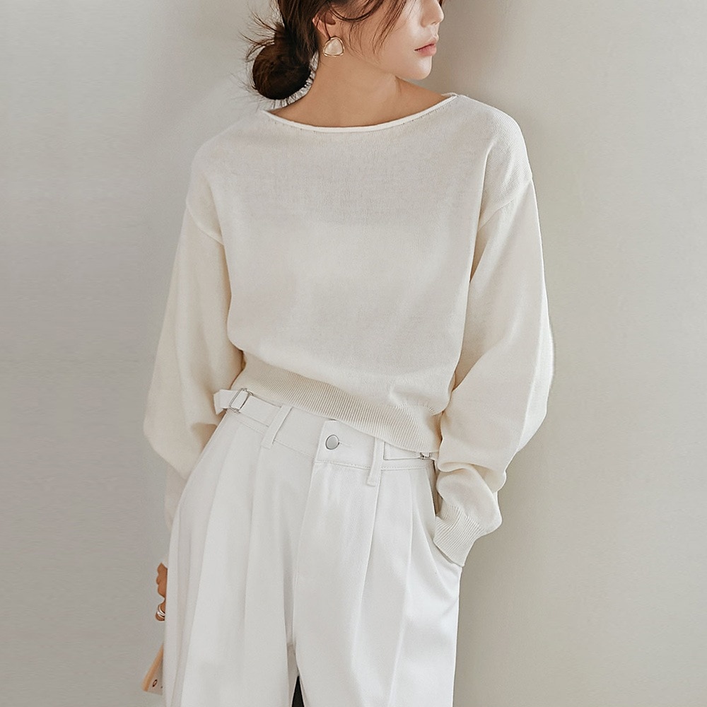 ボートネックドルマンニットトップス