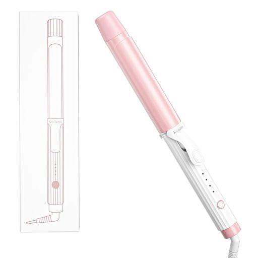 KEITENN セラミックカールアイロン 32MM ピンク ヘアアイロン コテ マイナスイオン 4段階温度調整 軽量 初心者向け スタイリング簡単 ギフトにも