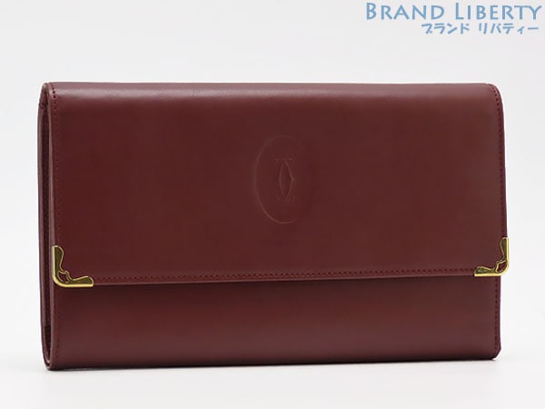 ほぼ新品カルティエマストドゥカルティエ三つ折り長財布ボルドーカーフレザーL3000717
