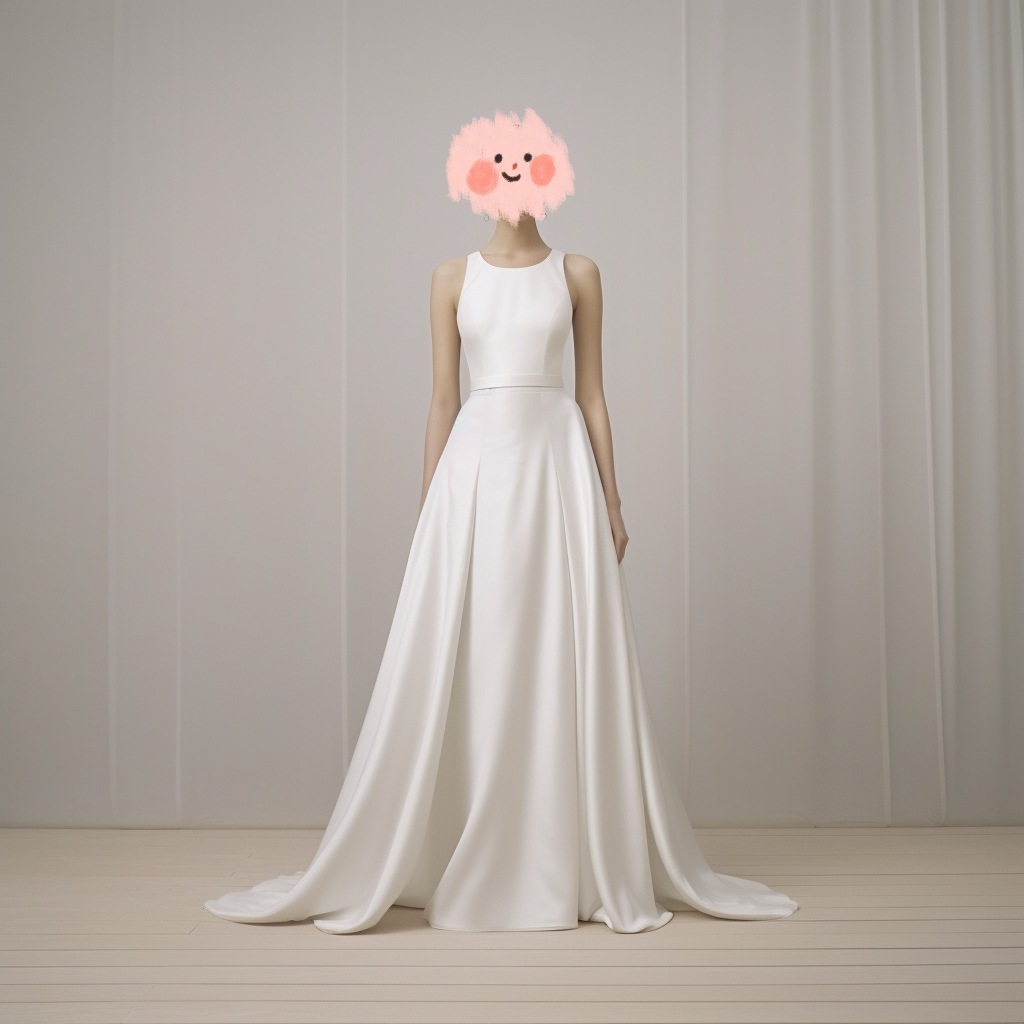 ウェディングドレス 光沢サテン ノースリーブ ボートネック スレンダーライン 結婚式 前撮り