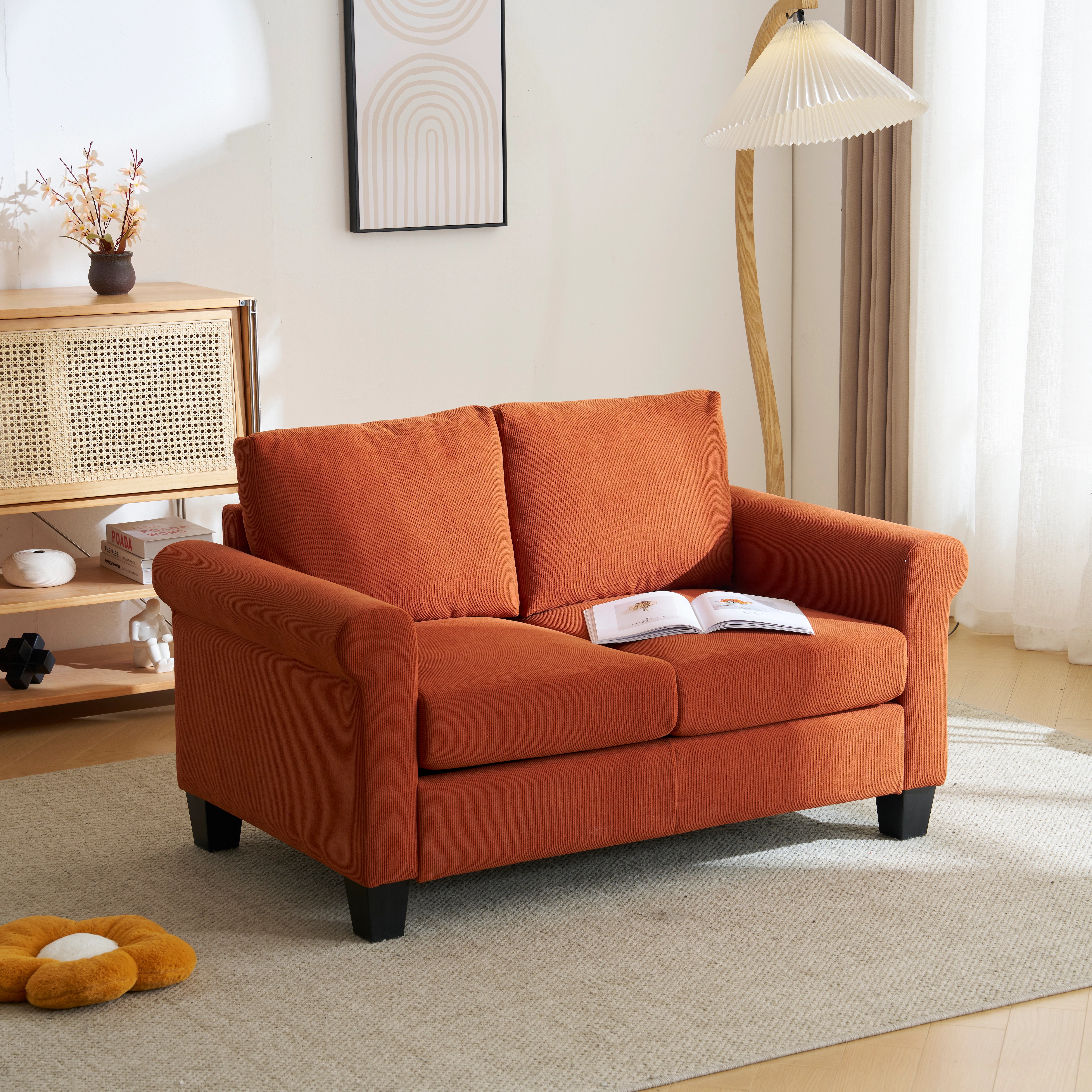 【国内出荷】ソファー 2人掛け 脚付き 肘付き ロータイプ コンパクト コーデュロイ生地2