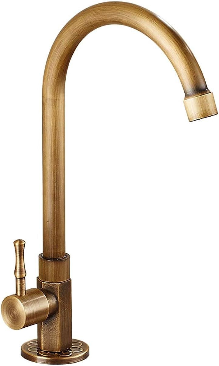 キッチン 洗面用 アンティーク 単水栓 グースネック 蛇口 シングルレバー 洗面台 ST72( 黄銅)