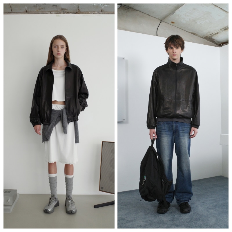 【LOW CLASSIC】 LAMBSKIN LEATHER ZIP-UP BLOUSON : BLACK