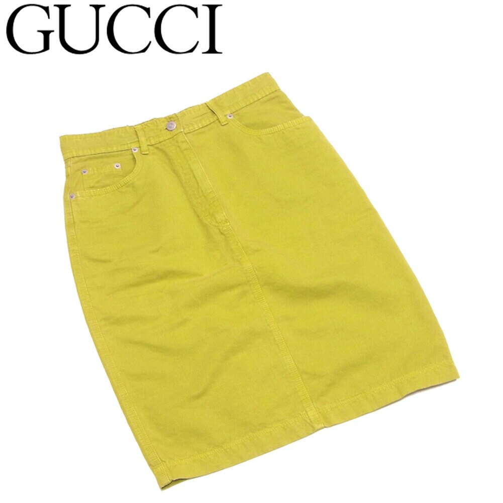 スカート ダブルG刺繍 ボトムス タイト 44サイズ グリーン シルバー 中古