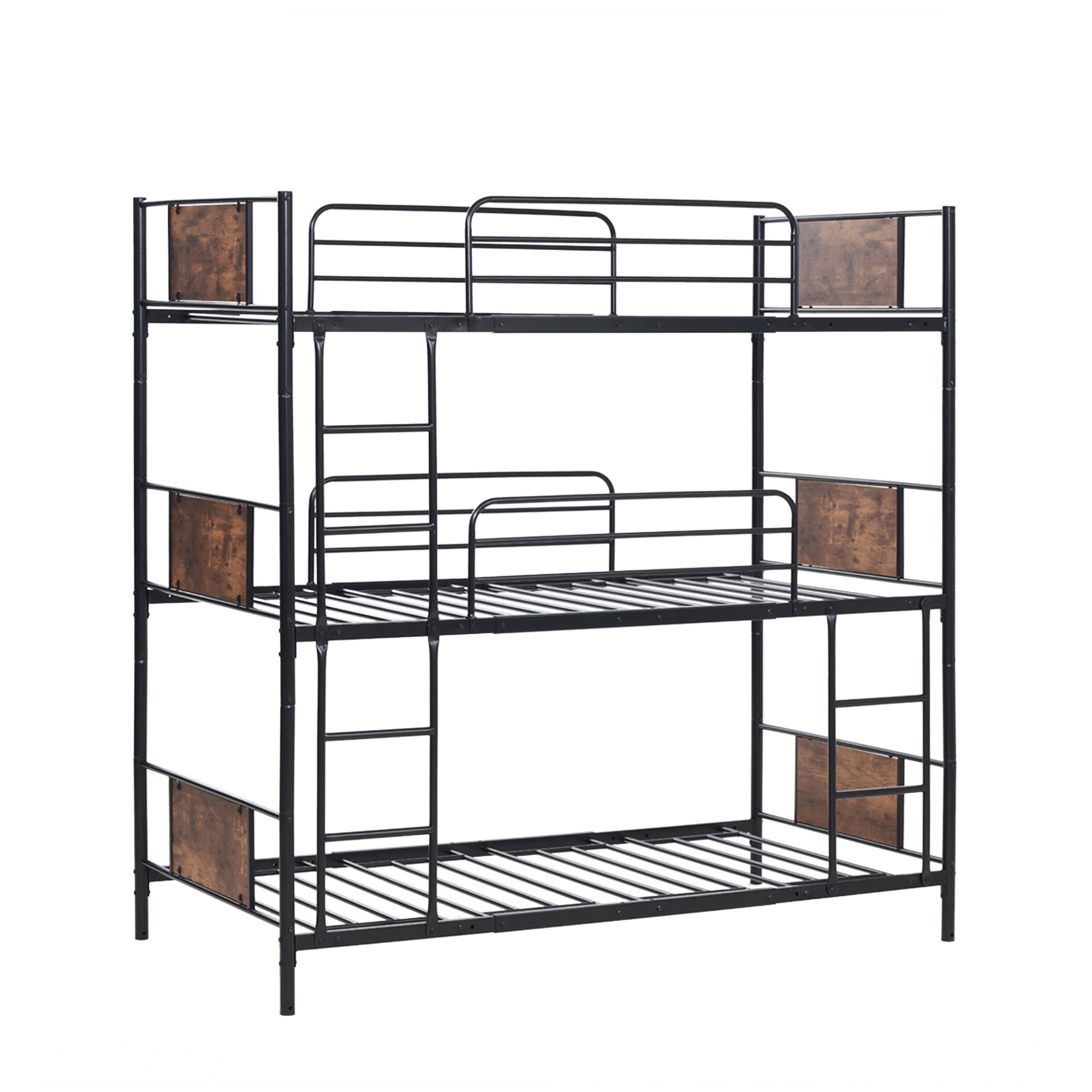 【現地発送.送.料.無.料！】【新作】【ブラック】三段ベッド パイプベッド　分離可能 スチールベッド　子供部屋スチール 　耐震327