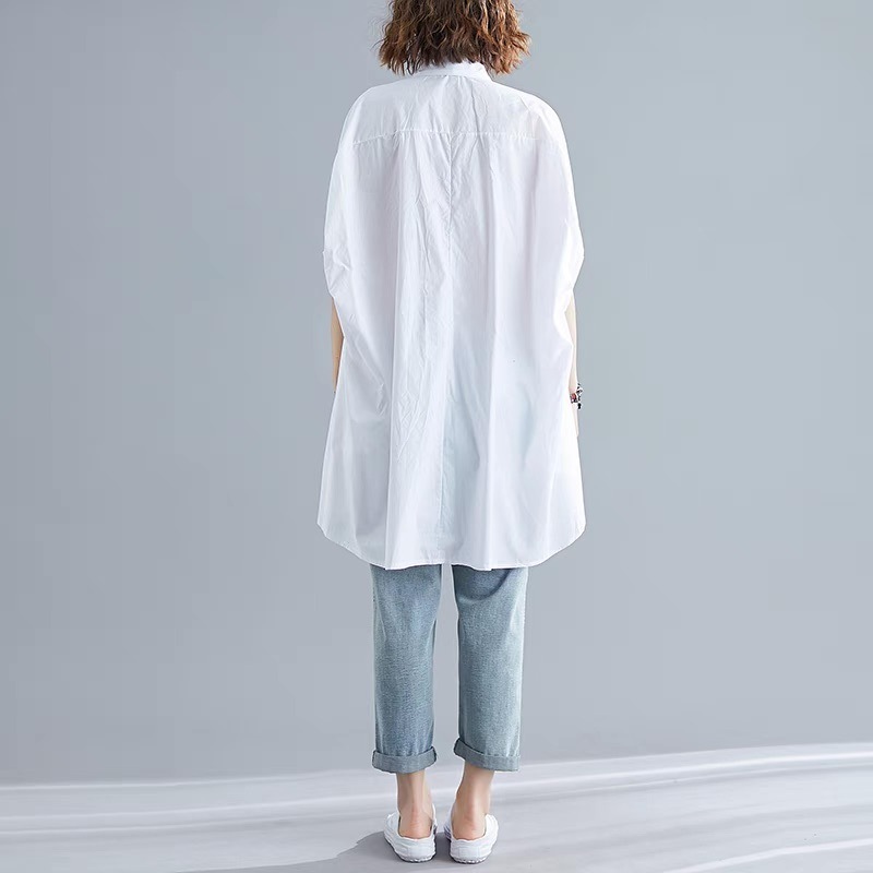 レディース トップス シャツ ブラウス ロング 5分袖 ドルマンスリーブ 襟付き 角襟 フェミニン 薄手 かわいい 大人可愛い きれいめ シンプル 上品 おしゃれ ガーリー クール エレガント 抜け感 5,314円