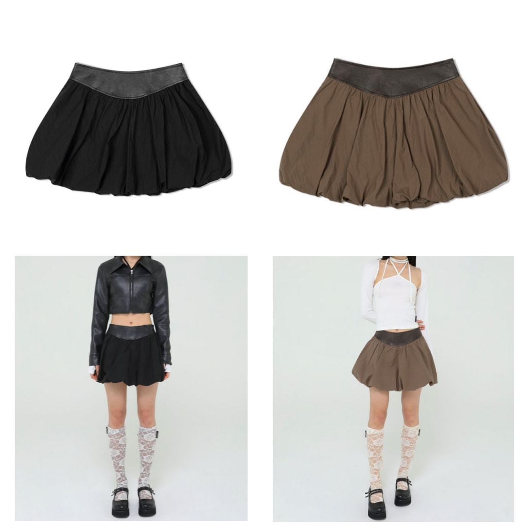 韓国で人気のあるコーデ[UGLY SHADOW]VINTAGE LEATHER PUMPKIN SKIRT