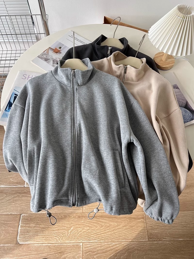 女性用プライベート秋スタンドアップカラージッパージャケット新しいスタイルpfルーズ多用途スウェットシャツ女性用ハンサムカジュアルカーディガントレンド