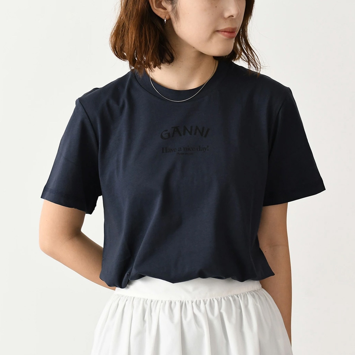 リラックス ネック T シャツ トップス T3561 レディース ホワイト ネイビー ブランドロゴ コットン オーガニック 春夏 半袖 人気 おすすめ