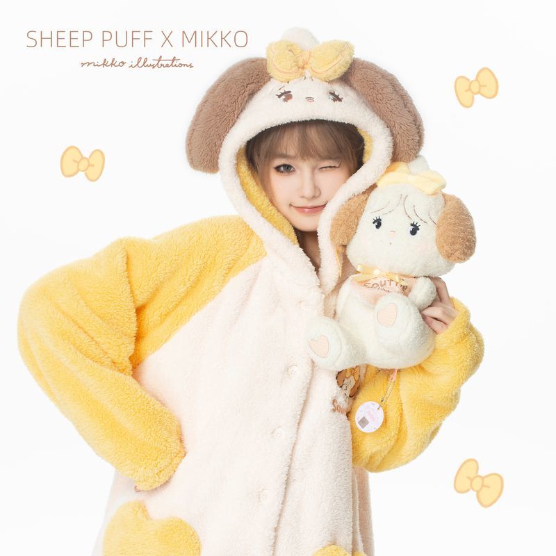 Mikkoパジャマ子犬かわいい長袖秋冬サンゴベルベット黄家服パジャマ女羊店