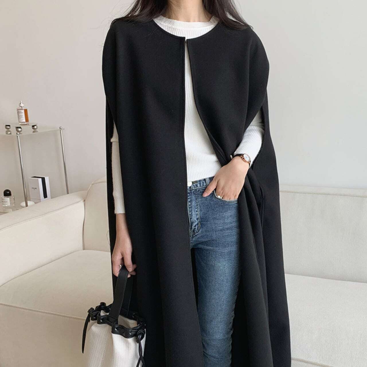 コート レディース 全3色 ケープロングコート ベスト ジレ ノースリーブ ラウンドネック マントスリーブノーカラー ロング マキシ 大人可愛い ママコーデ 韓国 オルチャン 人気 トレンド