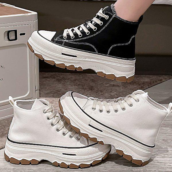 [シューズ] キャンバス 厚底 女性用スリッポン ハイトップスニーカー 運動靴 5cm sjksn-3312