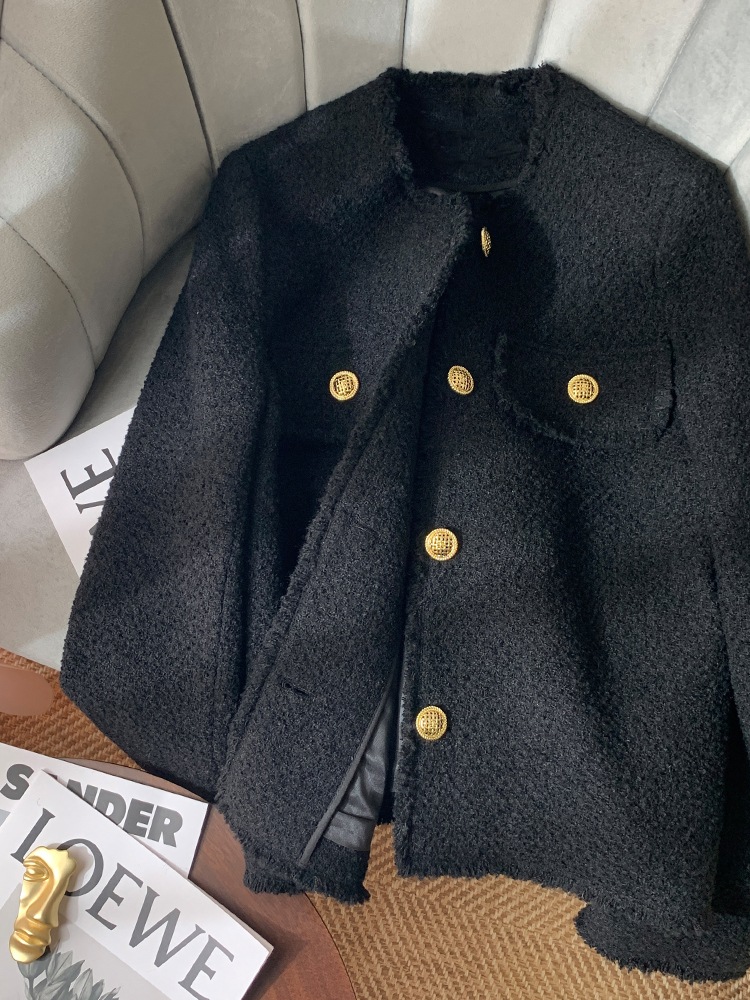オリジナル 2022初春新作ツイードブラックスモールフレグランスコート 女性セレブ気質ショートクラシック