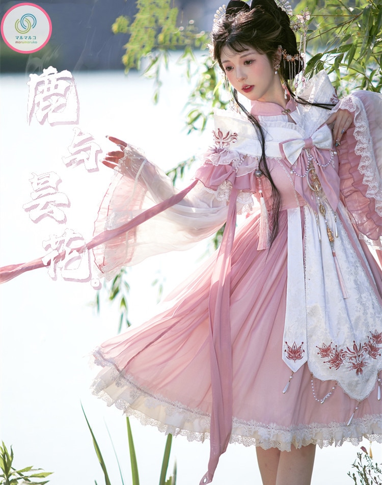 オリジナル 正品 鹿与昙花 ロリータドレス ワンピースセット レトロ 古風 上質 コスプレ 仙女 お姫様 ドレス