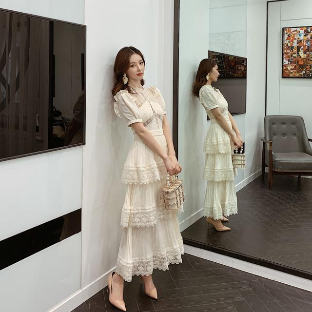 パーティードレス ロング ドレス ワンピース レース 袖あり おしゃれ きれいめ 個性的 ウェディング 演奏会 結婚式 ドレス 大人 ピアノ 発表会 ロング マキシ丈 総レース 半袖 ラウンドネック