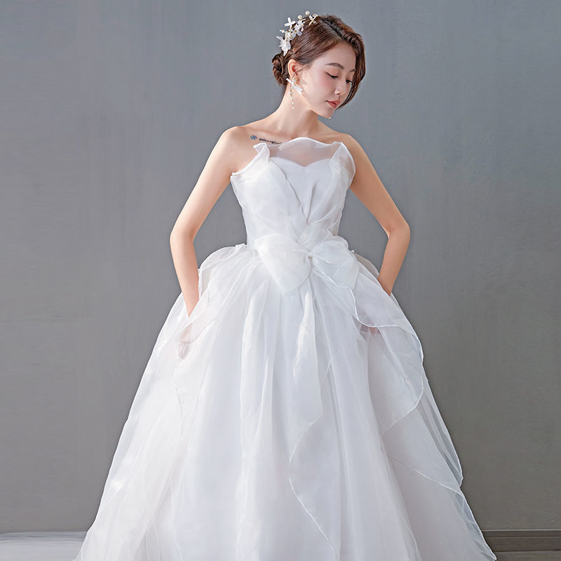 ブ韓国フロアレングススリムウェディングドレス2024花嫁結婚式ロマンチックセクシープリンセス
