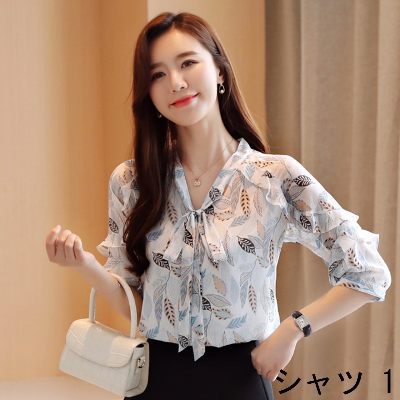 トップス シャツ レディース シフォンシャツ リボンタイ プルオーバー Vネック 袖あり 半袖 ストレート セクシー かわいい 大人可愛い きれいめ 大人 おしゃれ お洒落 大人女子 こなれ感 上品