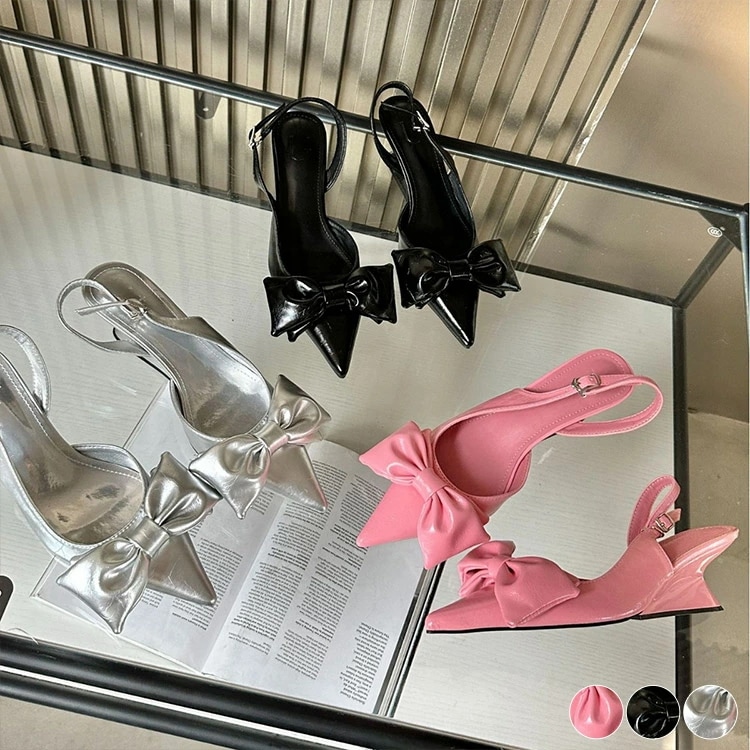 サンダル レディース バックストラップ ポインテッドトゥ リボン おしゃれ 韓国 かわいい 大人 ウエッジソール 春 秋 夏 歩きやすい 靴