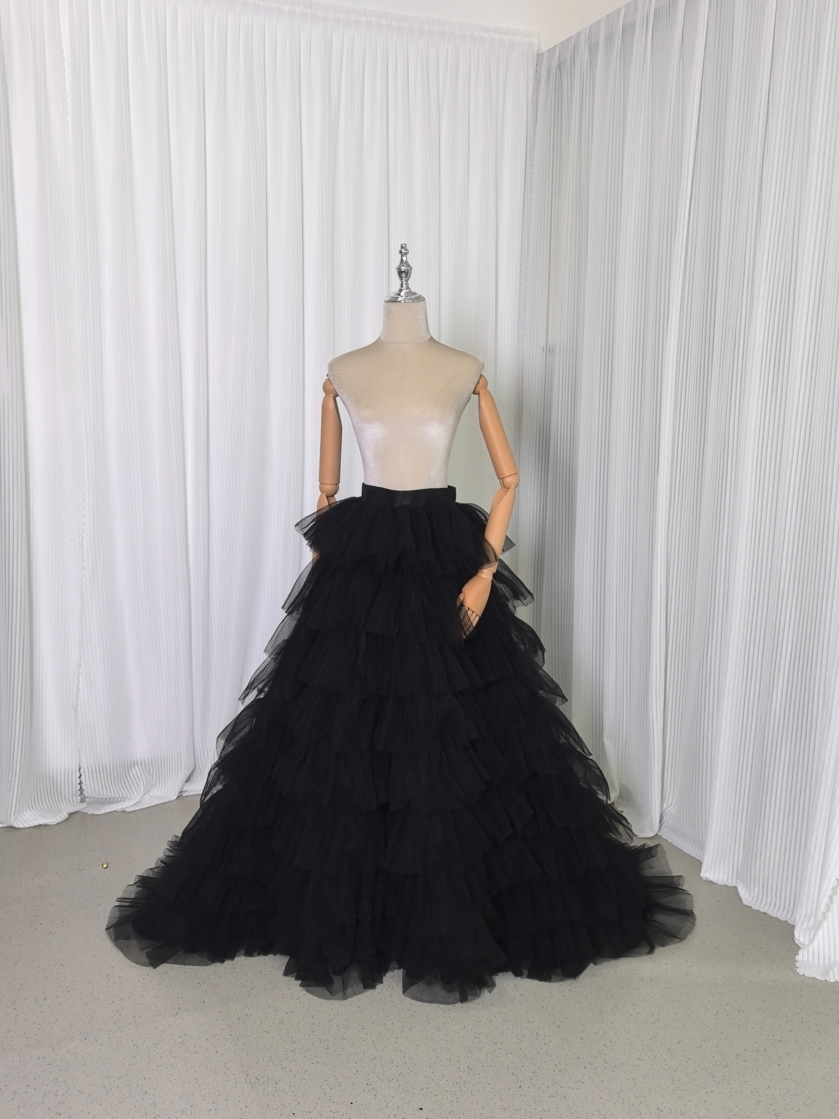オーバースカート ブラック フレアスカート プリーツスカート ソフトチュール 前撮り エレガント