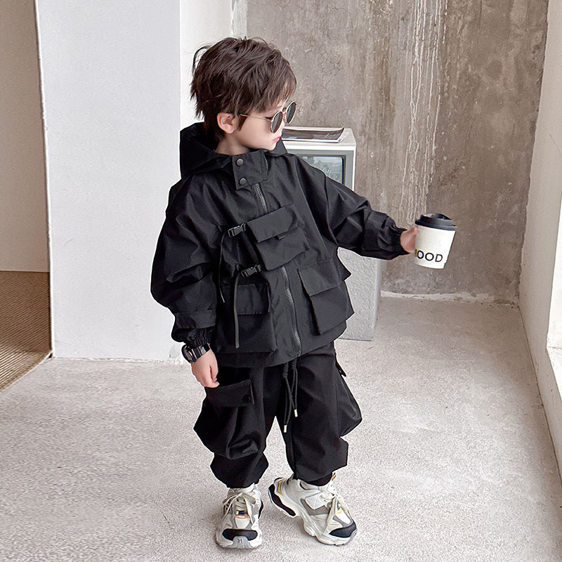 男の子 フード付きアウター+カーゴパンツ 2点セット キッズ ファッション カジュアル 上下セット 子供服 セットアップ