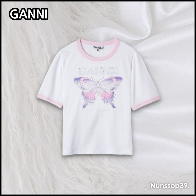 GANNI T3353151 BUTTERFLY PRINT SHORT SLEEVE T SHIRT 7,777円