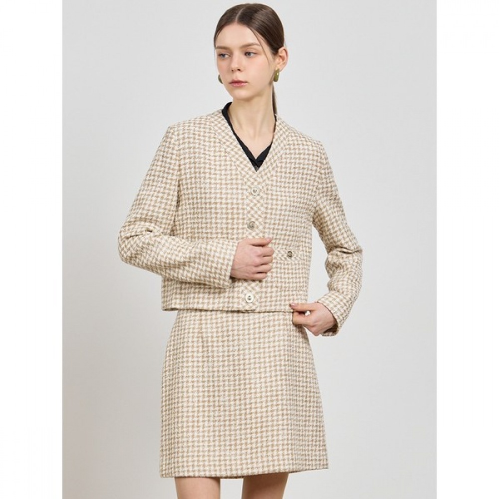 [リスト] 2SET ハウンドVネックツイードジャケット+2スカートセット