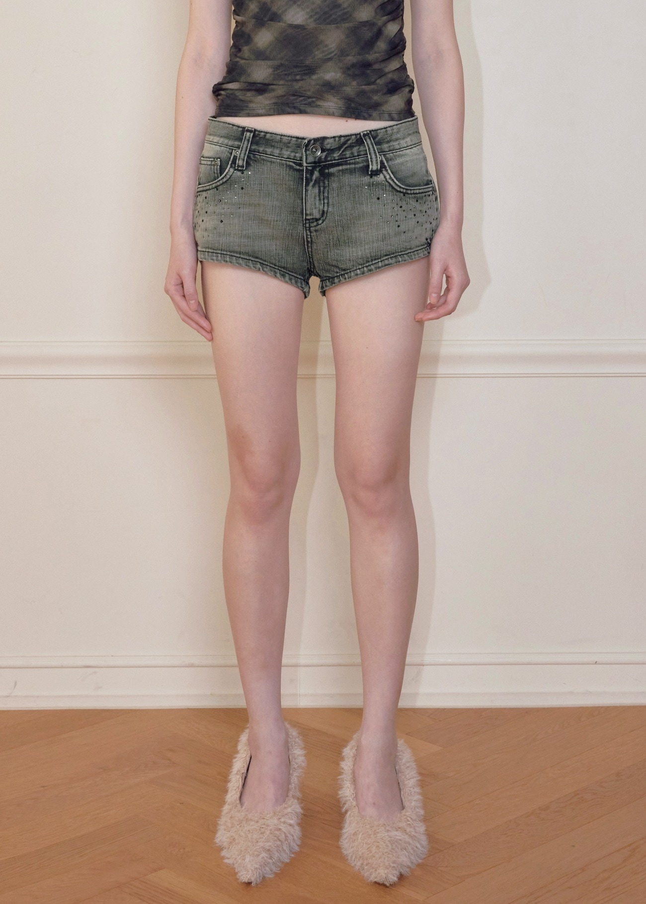 【bohemseo】 [2ND] JEWEL DENIM SHORTS, GRAY 正規品