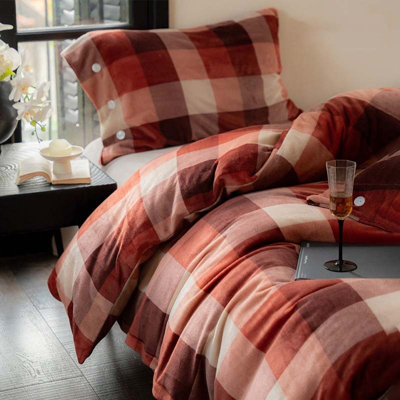 無印良品スタイルの厚手の冬用ミルクフリース寝具4点セット贅沢な両面コーラルフランネル羽毛布団カバーとフリースシーツ