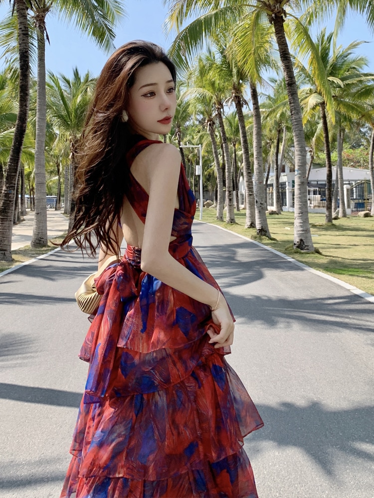 ワンピース ワンピドレス マキシ丈 袖なし ノースリーブ フレア 細身 背中開き クロスバック 4,910円