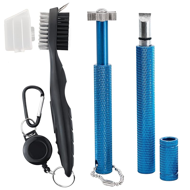 ゴルフクリーニングツールセット - ゴルフクラブブラシと溝掃除器具 ケースハンドル一体化 ウェッジU&V角溝用 クラブ掃除 多様途 収納便利