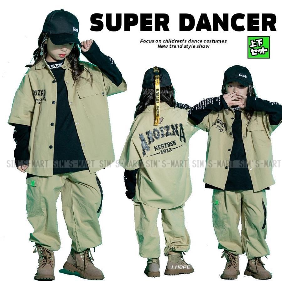 キッズダンス衣装 ヒップホップ ファッション セットアップ シャツ パンツ ワークシャツ K-POP 韓国 ミリタリー ベージュ 5,196円