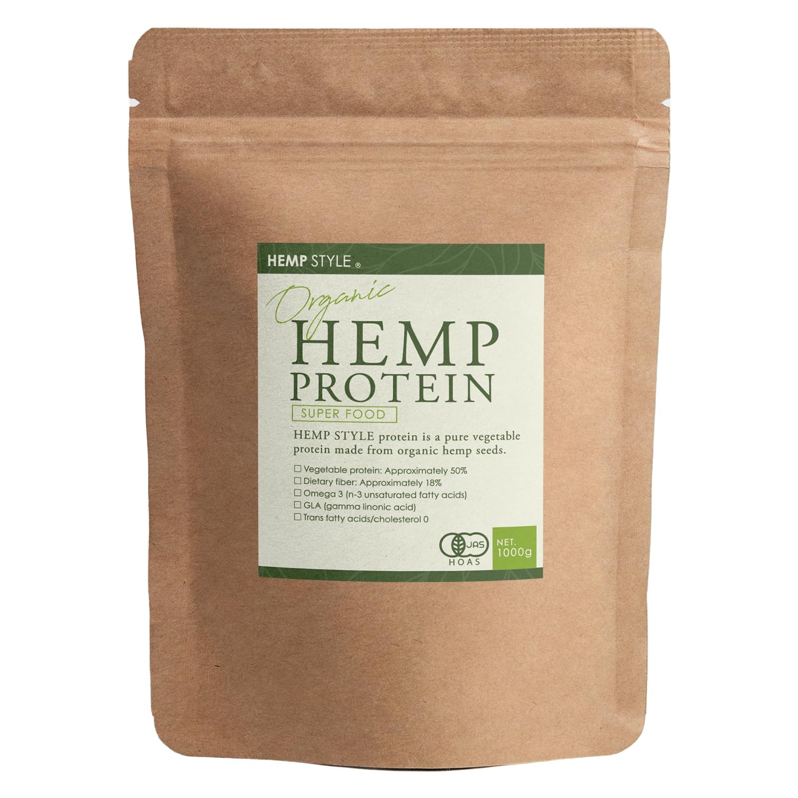 HEMP STYLE 有機 ヘンププロテイン パウダー 非加熱 オーガニック カナダ産 栄養管理士監修 1kg(1000g)