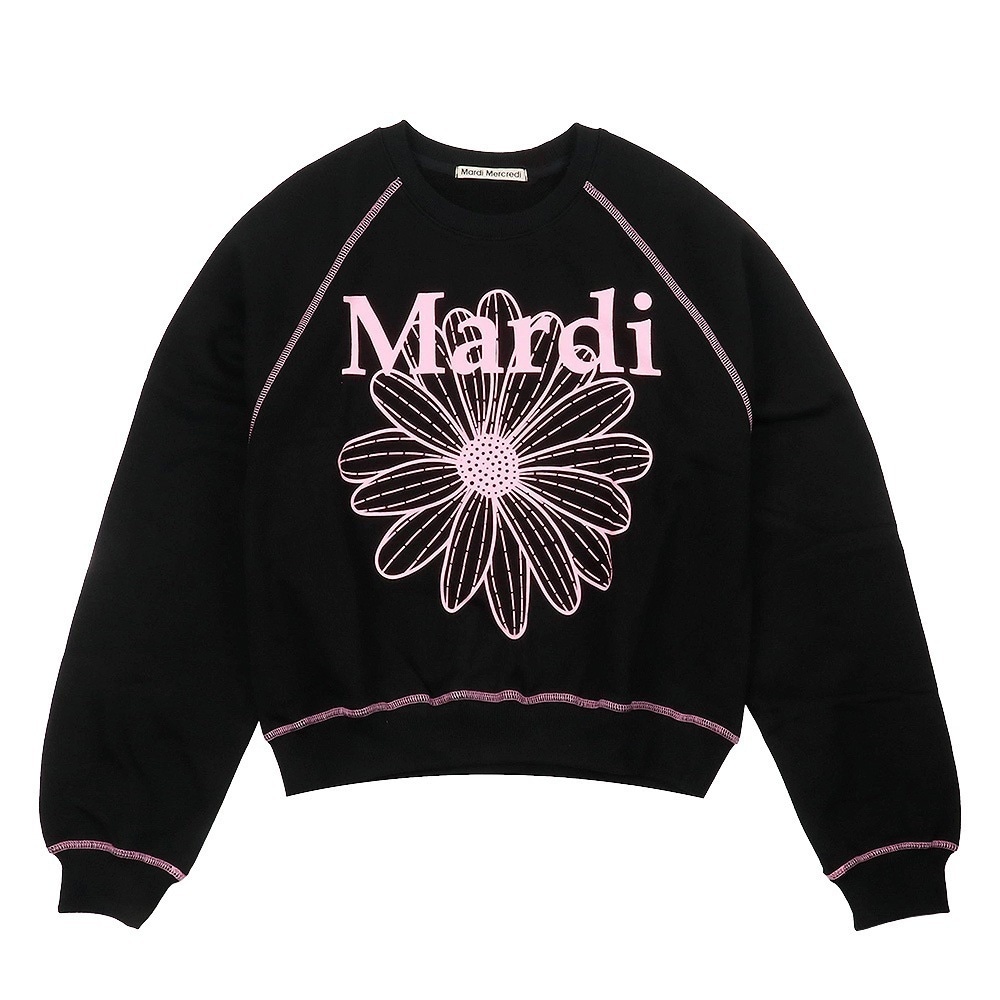 SWEATSHIRT RAGLAN FLOWERMARDI OATMEAL BLACK 長袖 レディース 韓国 ファッション アパレル クロップド丈