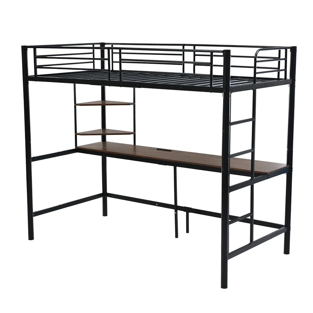 【元sku301277】システムベット ロフトベッド シングル コンセント付き デスク付き 収納付き ラック棚付き 耐荷重250kg 高さ170cm 北欧風 二段ベッド 部屋二段ベッド スチール 耐