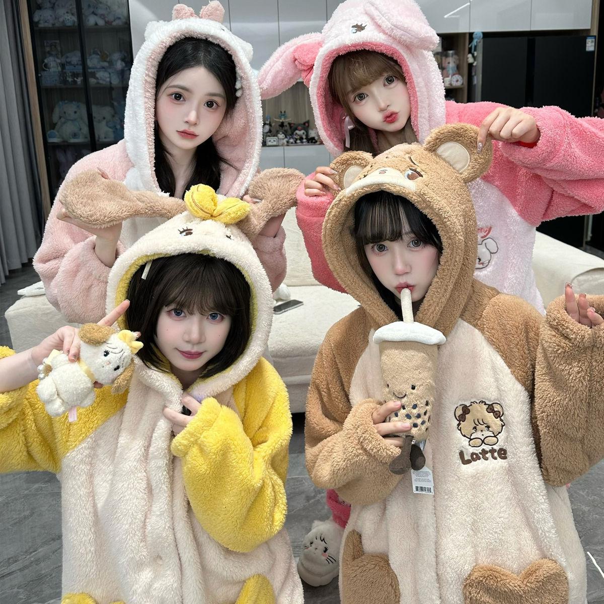 【1つ買うと10個もらえる】メガ割Mikkoパジャマかわいい長袖秋冬サンゴベルベット保温ホームウェア寝衣女羊店1031