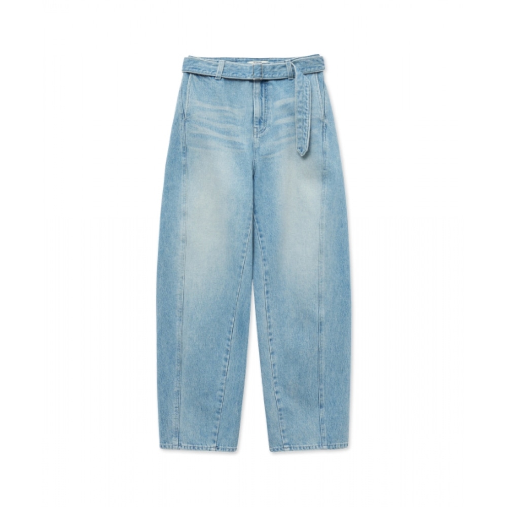 ザサタデーイブニングポストツイストベルト付きデニムパンツ_ブルー