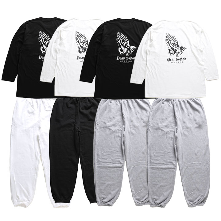 ACE FLAG 上下セット 長袖 ブランド メンズ 春秋冬用 全4色 大きいサイズ エースフラッグ セットアップ ロンT スウェットパンツ 裏パイル プレイングハンズ