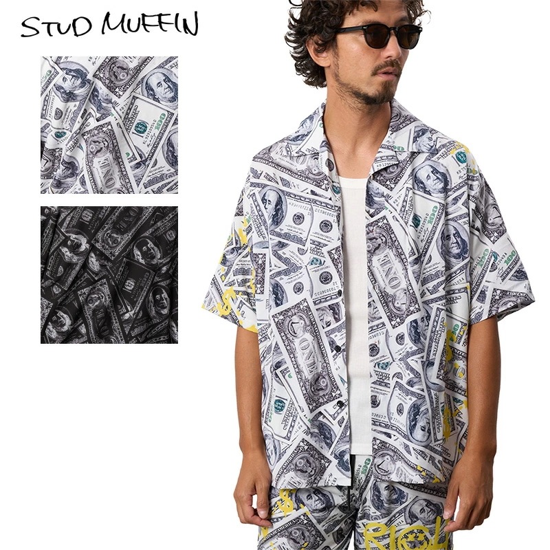 スタッドマフィン 半袖シャツ STUD MUFFIN サテンシャツ セットアップ対応 メンズ レディース ブランド 大きいサイズ おしゃれ 白 黒